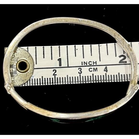 VTG 925 Taxco Mexico Hinged Child Bracelet Enamel w/Abalone- Flower - Picture 2 of 5